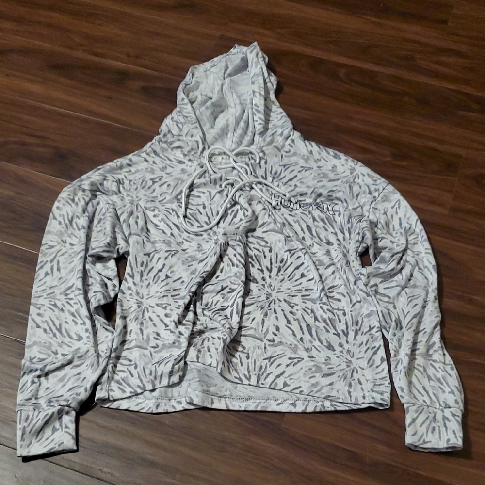 Hurley Light Gray Abstract Print Hooded Pullover